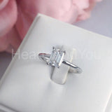 0.2ct Emerald Simulated Diamond Solitaire Engagement Ring 14k White Gold Plated