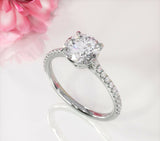 4Ct Round Cut Diamond Accents Four Claw Prong Solitaire Ring 14K White Gold Over