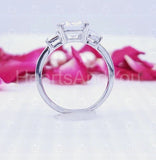 2.3ct Emerald Simulated Diamond Three Stone Engagement Ring 14k WhiteGold Plated