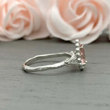 2ct Engagement Ring Pear Cut Morganite Leaf Inspired Halo 14k White Gold Finish