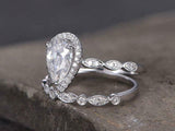 2.3ct Engagement Ring Pear Cut Diamond Bridal Set Halo Band 14k WhiteGold Finish