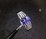 2.4ct Oval Cut Blue Tanzanite Split Wedding Band Ring 14k White Gold Finish