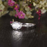 East West Solitaire Engagement Ring 1.5ct Oval Cut Diamond 14k White Gold Finish