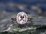 3ct Oval Peach Morganite Floral Diamond Halo Engagement Ring 14K Rose Gold Over