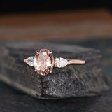 1ct Oval Cut Pink Morganite Pear Accent Engagement Ring 14k Rose Gold Finish New