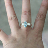 1ct Marquise Cut Blue Aquamarine Engagement Ring Bezel Set 14k White Gold Finish