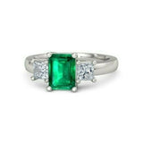 4Ct Green Emerald Diamond Three Stone Ring 14K White Gold Finish Princess Accent