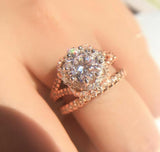 3ct Round Cut Diamond Engagement Ring 14k Dual Tone Over Halo Antique Bridal Set