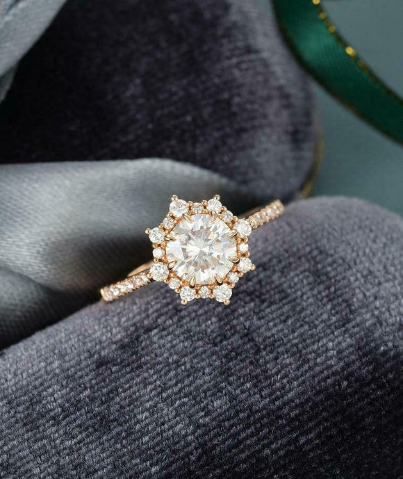 Vintage Halo Engagement Ring 2.1ct Round Cut VVS1D Diamond 14k Rose Gold Finish