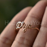 0.1ct Round Cut Moissanite Custom Name Engagement Ring 14K Yellow Gold Plated