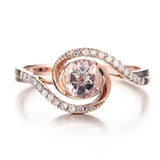 1.6ct Round Cut Peach Morganite Swirl Twist Solitaire Ring 14k Rose Gold Finish