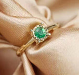 0.45ct Engagement Ring Round Cut Green Emerald Solitaire 14k Yellow Gold Finish