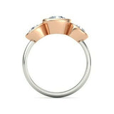 2Ct Round Cut Diamond Bezel Set Trilogy Engagement Ring 14K Dual Gold Finish