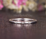 0.1ct Round Cut Moissanite Dainty Minimalist Wedding Band 14k White Gold Plated
