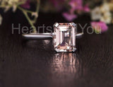 1ct Emerald Cut Simulated Peach Morganite Solitaire Ring 14k White Gold Plated