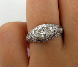 3Ct Oval Cut Diamond Intricate Filigree Antique Vintage Ring 14K White Gold Over