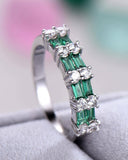 3Ct Baguette Cut Green Emerald Diamond Two Row Wedding Band 14K White Gold Over