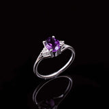 0.45ct Oval Cut Purple Amethyst Trilogy Split Shank Ring 14k White Gold Finish