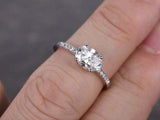 1.5ct Oval Cut Diamond Engagement Ring East West Solitaire 18k White Gold Finish
