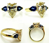 5Ct Pear Cut Yellow Blue Sapphire Trilogy Engagement Ring 14K Dual Gold Finish