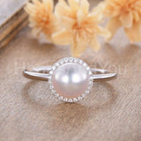 0.4ct Round Simulated Diamond Pearl Halo Minimalist Ring 14k White Gold Plated