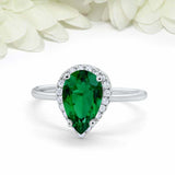 3ct Pear Cut Emerald Engagement Ring Diamond Halo Minimalist 14k White Gold Over