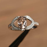 2ct Engagement Ring Oval Cut Peach Morganite Hollow Leaf Halo 14k WhiteGold Over