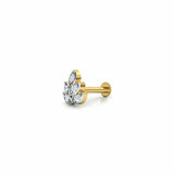 0.3ct Round Cut Diamond Leaf Design Nose Pin Ring Piercing 14k YellowGold Finish