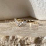 0.3ct Round Cut Moissanite Curved Minimalist Wedding Band 14k Yellow Gold Plated