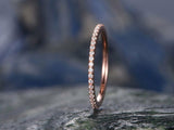 1Ct Round Diamond Minimalist Slim Eternity Wedding Ring Band 14K Rose Gold Over
