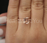 1.2ct Emerald Cut Simulated Peach Morganite Milgrain Ring 14k Rose Gold Plated