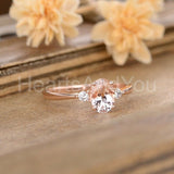 1ct Oval Cut Simulated Morganite Trilogy Engagement Ring 14k Rose Gold Plated