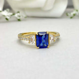 2.4ct Radiant Cut Blue Sapphire Solitaire with Accents Ring 14k Yellow Gold Over