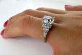 5Ct Round Cut Diamond Milgrain Step Accent Vintage Ring 14K White Gold Finish