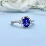 2.3ct Oval Cut Tanzanite Diamond Accent Halo Engagement Ring 14k White Gold Over