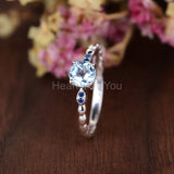 0.5ct Round Cut Simulated Blue Aquamarine Minimalist Ring 14k White Gold Plated