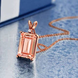 2ct Emerald Cut Simulated Morganite Solitaire Pendant Chain 14k Rose Gold Plated