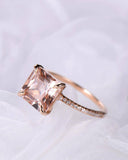 3Ct Princess Peach Morganite Diamond Accents Solitaire Ring 14K Rose Gold Finish
