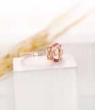 1ct Oval Cut Simulated Peach Morganite Solitaire Accent Ring 14k RoseGold Plated