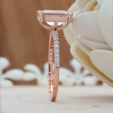 1.5ct Emerald Cut Morganite Engagement Ring Diamond Accents 14k Rose Gold Finish