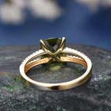 2Ct Cushion Cut Green Peridot Split Shank Engagement Ring 14K Yellow Gold Finish