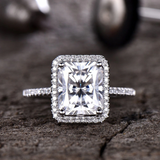 2.5ct Engagement Ring Radiant Cut Diamond Accents Halo 14k White Gold Finish