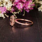 2ct Emerald Cut Peach Morganite Diamond Halo Engagement Ring 18k RoseGold Finish