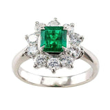 3ct Asscher Cut Green Emerald Engagement Ring Diamond Halo 14k White Gold Finish