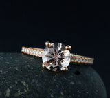 1.2ct Round Cut Simulated Morganite Accented Engagement Ring 14k RoseGold Plated