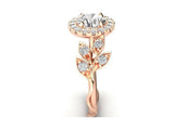 1.7ct Round Cut Diamond Engagement Ring Halo Leaf Design 14k Rose Gold Finish