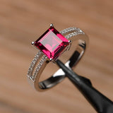 1.4ct Asscher Cut Pink Ruby Split Shank Engagement Ring 14k White Gold Finish