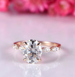 2ct Oval Cut Diamond Solitaire Ring 14k Rose Gold Finish with Marquise Accents