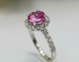 2.3ct Round Cut Pink Sapphire Engagement Ring Diamond Halo 14k White Gold Finish