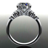 Solitaire Leaf Accent Engagement Ring 2ct Round Cut Diamond 14k WhiteGold Finish